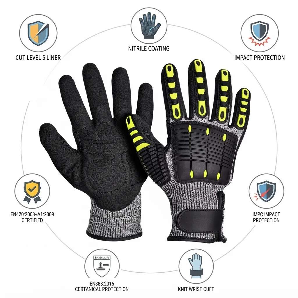 Safeyear TPR9004 Cut Level 5 Impact & Cut Resistant Nitrile Coated Mechanical Safety Work Gloves