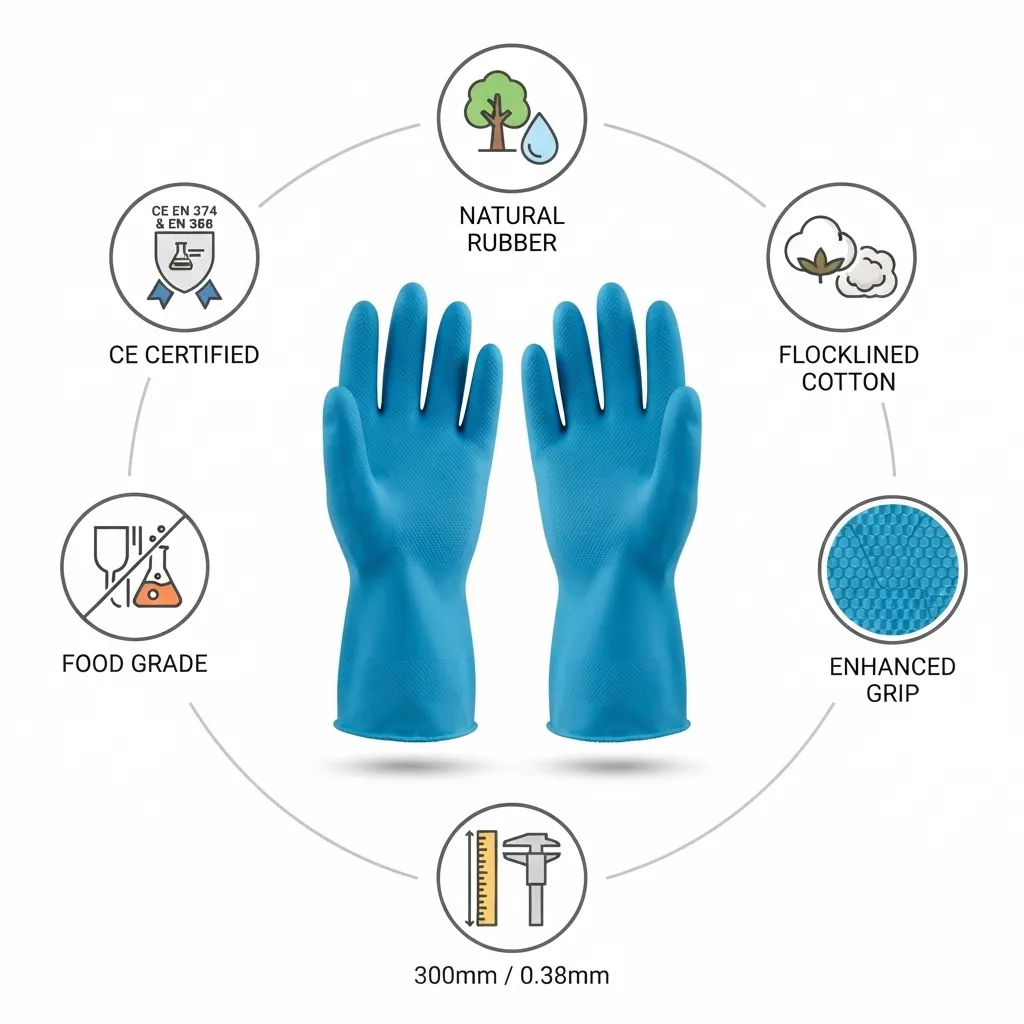DPL Nova38 Flocklined Food Grade Natural Rubber Household Gloves