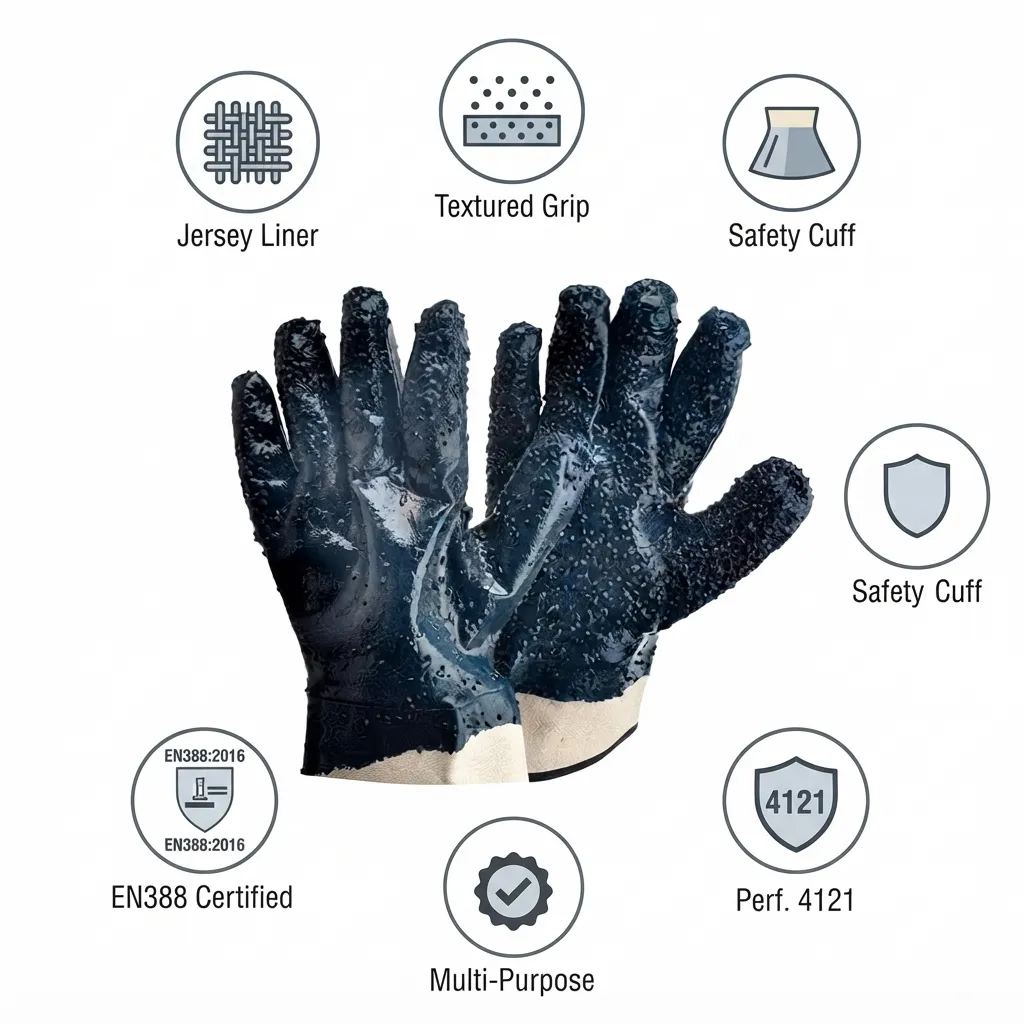 Safeyear FL7042 Rough Textured Nitrile Coated General Purpose Safety Gloves