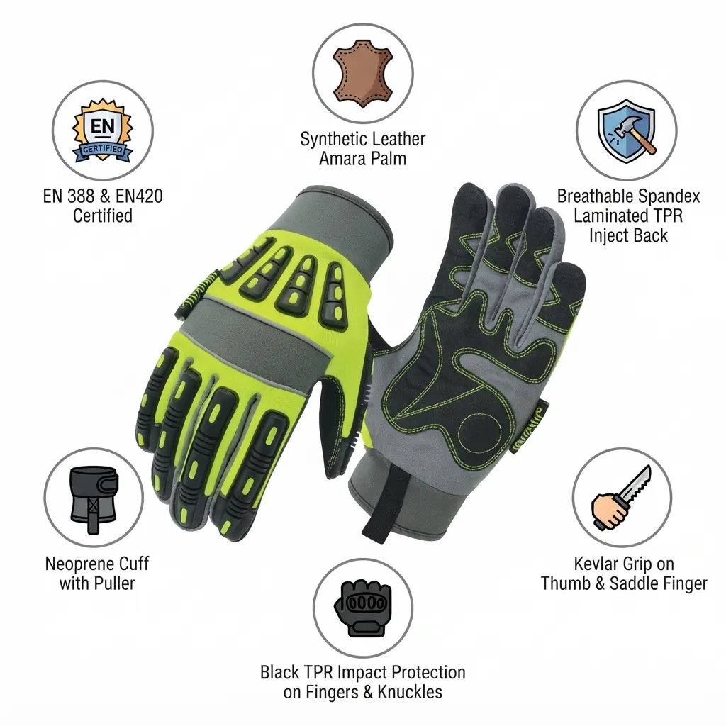 JNM1020 Impact & Heat Resistant Mechanical Hazard Safety Leather Work Gloves