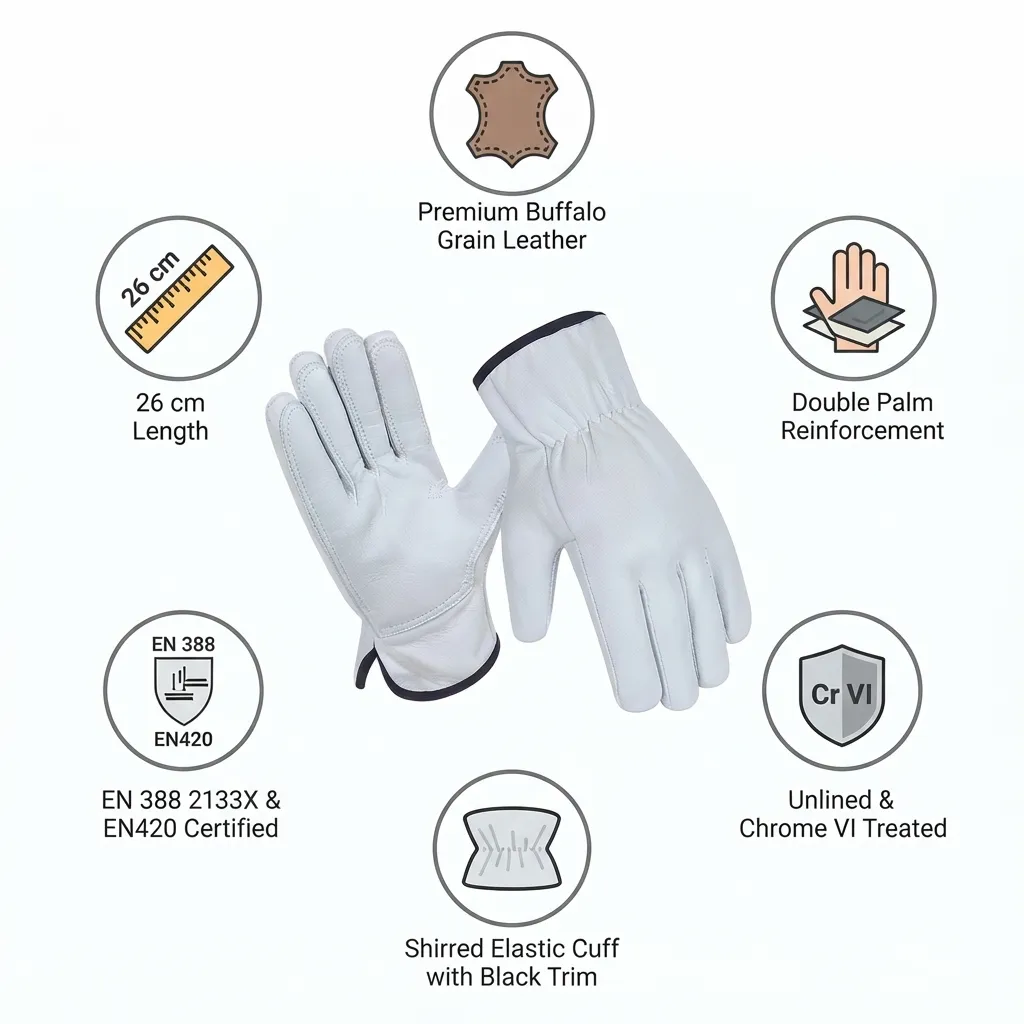 JNM2054 Heavy Duty Double Palm Driving Safety Leather Work Gloves