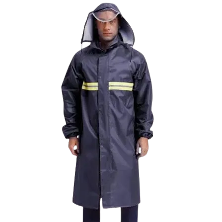 High Quality BL435 PVC Waterproof Hoodie Reflective Strip Long Rain Coat