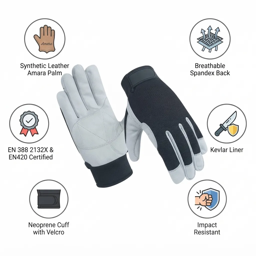 JNM1031 Slip & Impact Resistant Mechanical Hazard Safety Leather Work Gloves