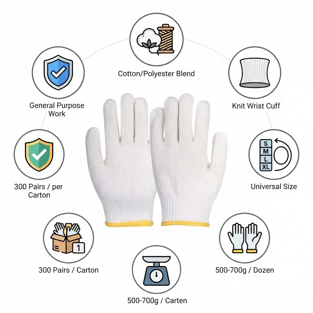 Safeyear FL7219 String Knit Cotton-Polyester Work Gloves