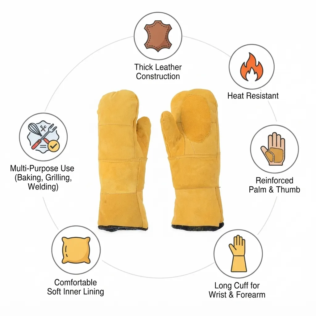 Heat Resistant Oven Mitt Thick Body Leather Thumb Gloves