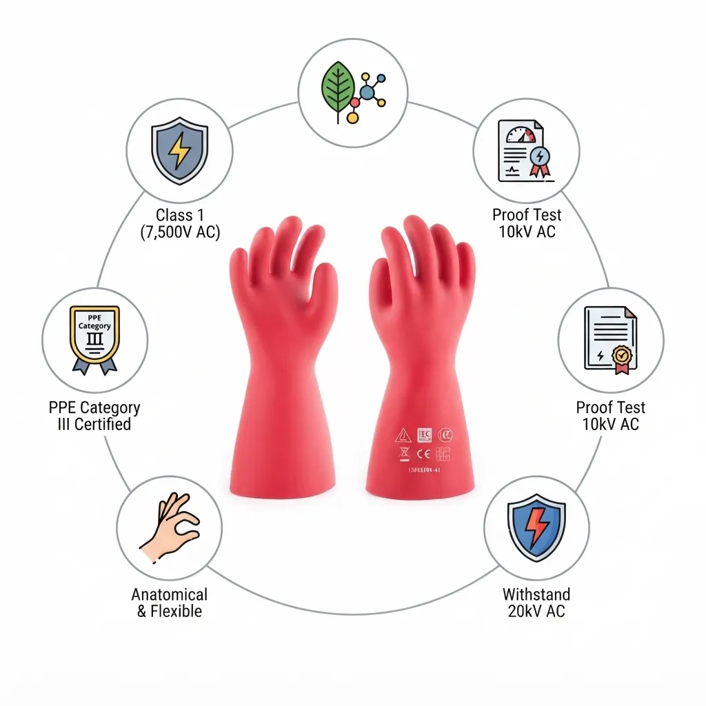 DPL Linepro 7500 Volts Electrical Insulated Class 1 Waterproof Rubber Gloves