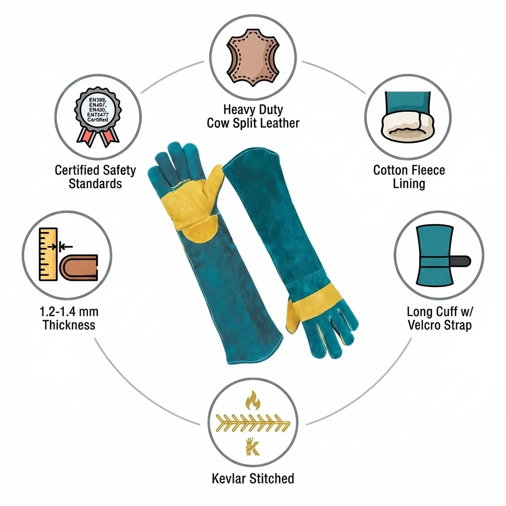 JNM3018 Long Cuff Heat Resistant Industrial Leather Welding Gloves
