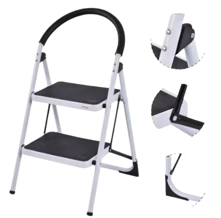 High Quality White Carbon Steel Folding Step Ladder with Anti-Slip Rubber Pads