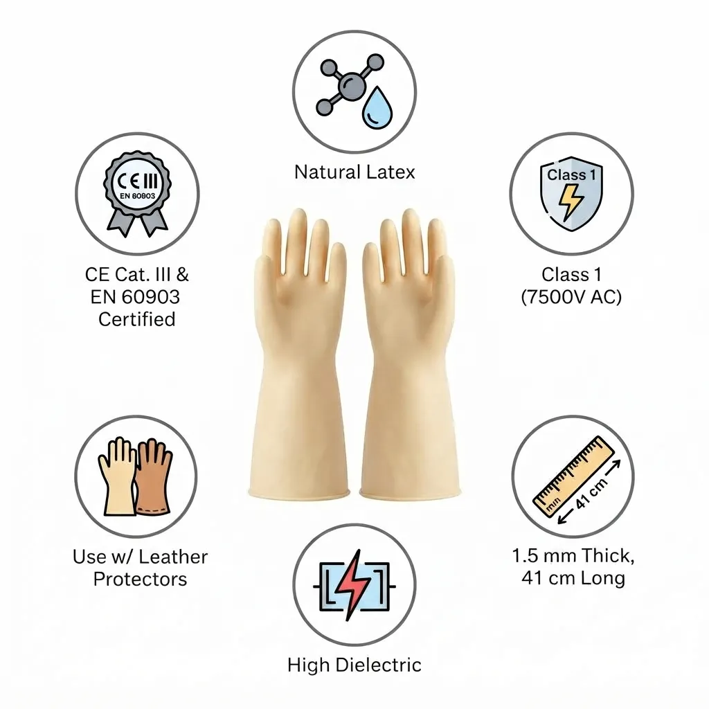 Honeywell Electrosoft Class 1 7500 Volts (7.5KV) Rubber Gloves