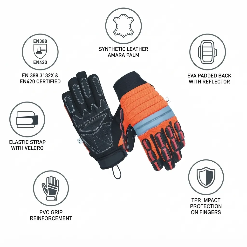 JNM1023 Impact Resistant Mechanical Hazard Safety Leather Work Gloves