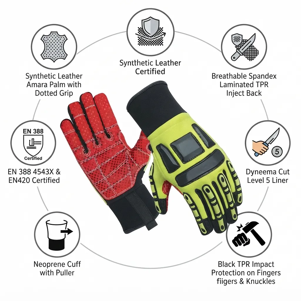 JNM1021 Cut Level 5 Impact & Cut Resistant Mechanical Hazard Safety Leather Work Gloves