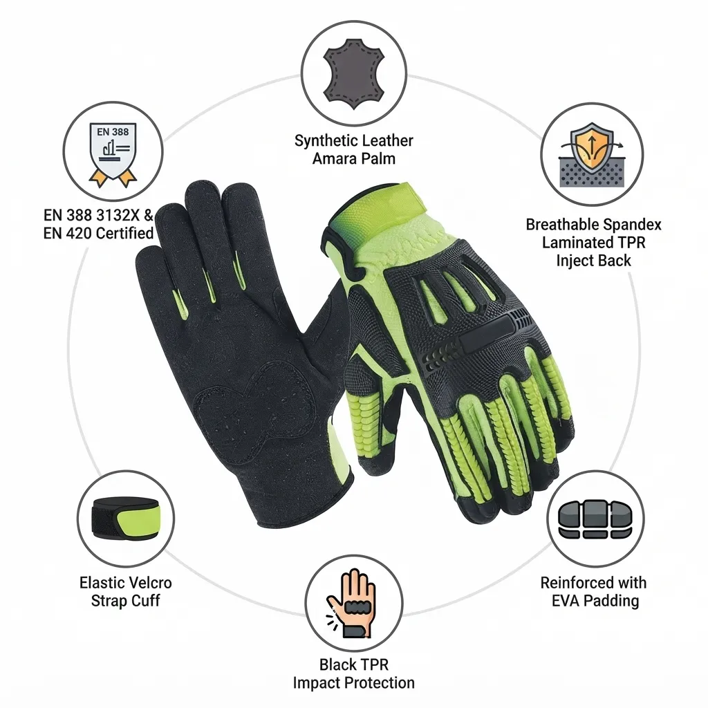 JNM1019 Impact & Heat Resistant Mechanical Hazard Safety Leather Work Gloves