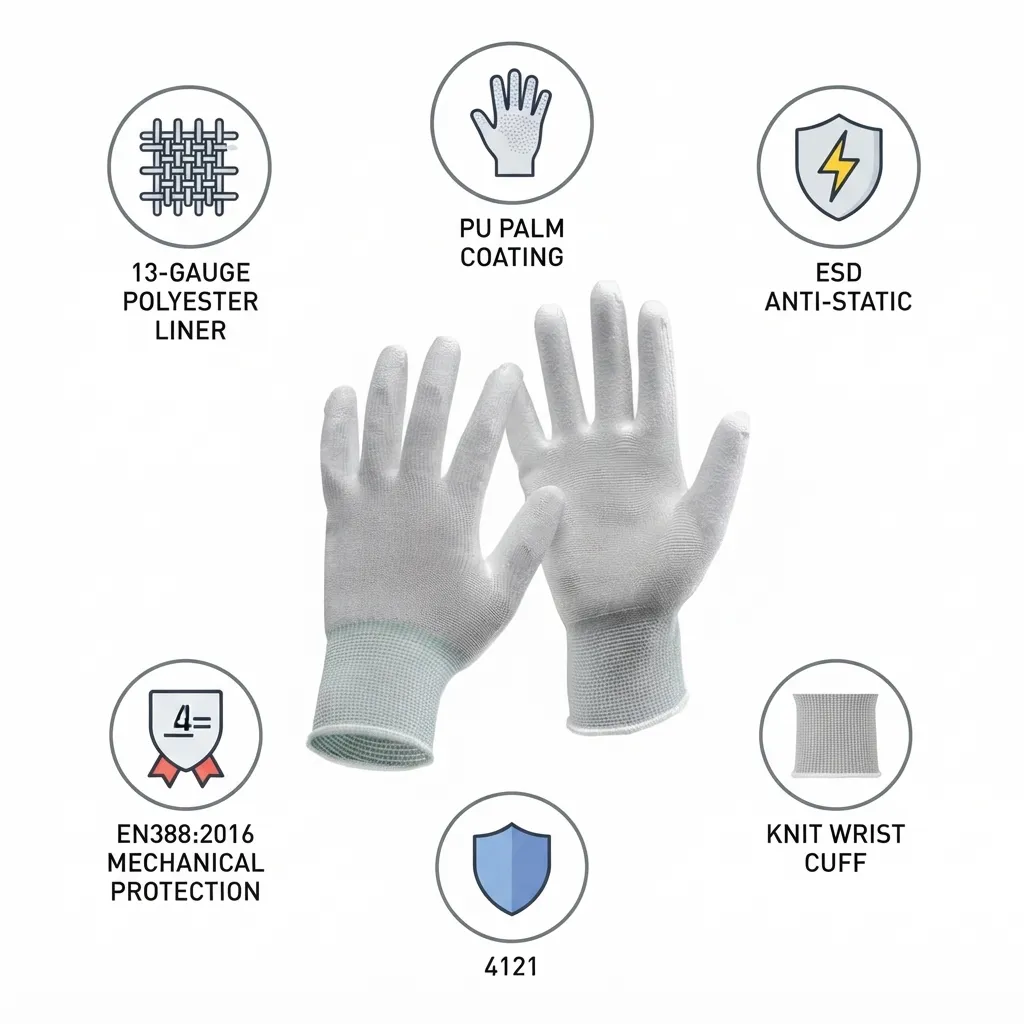 Safeyear PN8001 ESD Anti Static PU Coated Polyester General Purpose Safety Gloves