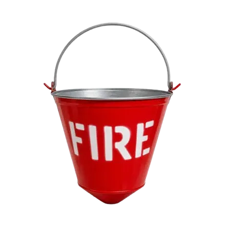 Heavy Duty Red Metal Fire Bucket with Flat Bottom and Carrying Handle