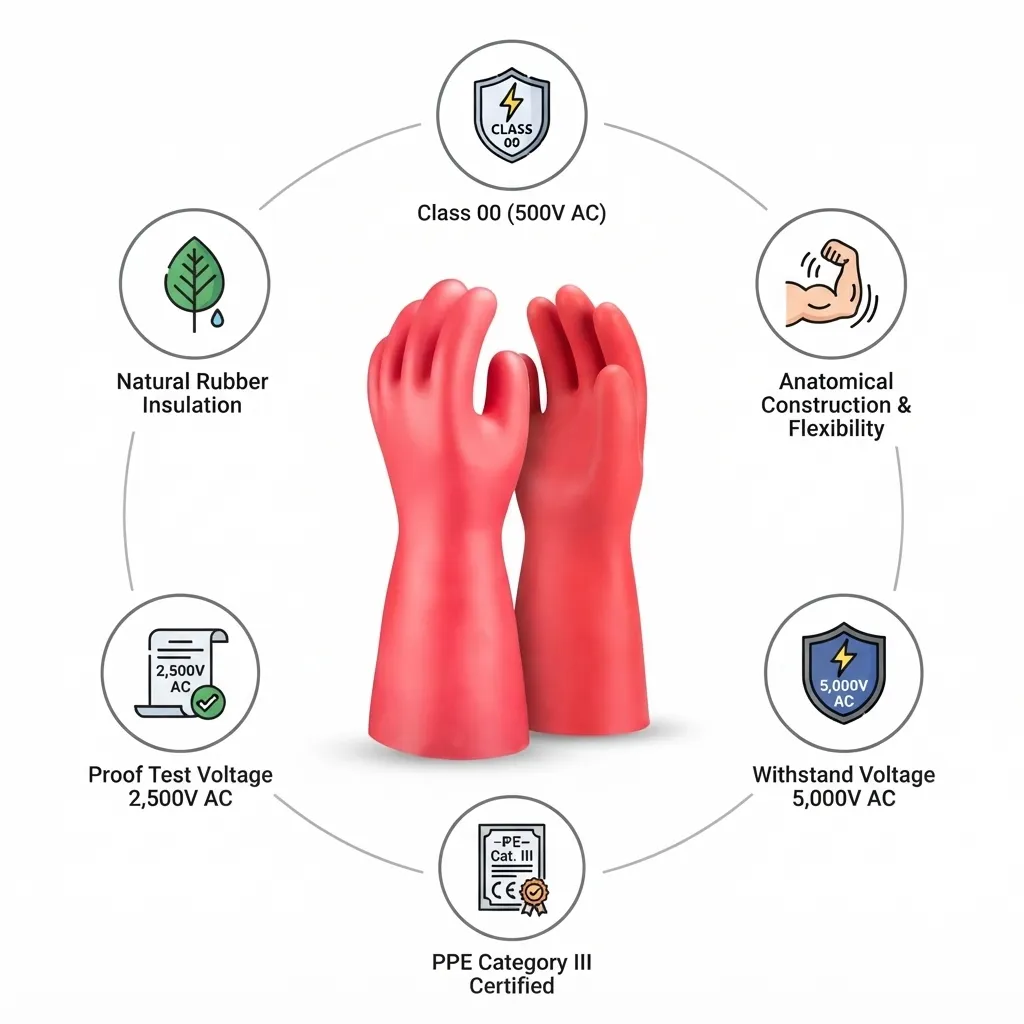 DPL Linepro 500 Volts Electrical Insulated Class 00 Waterproof Rubber Gloves
