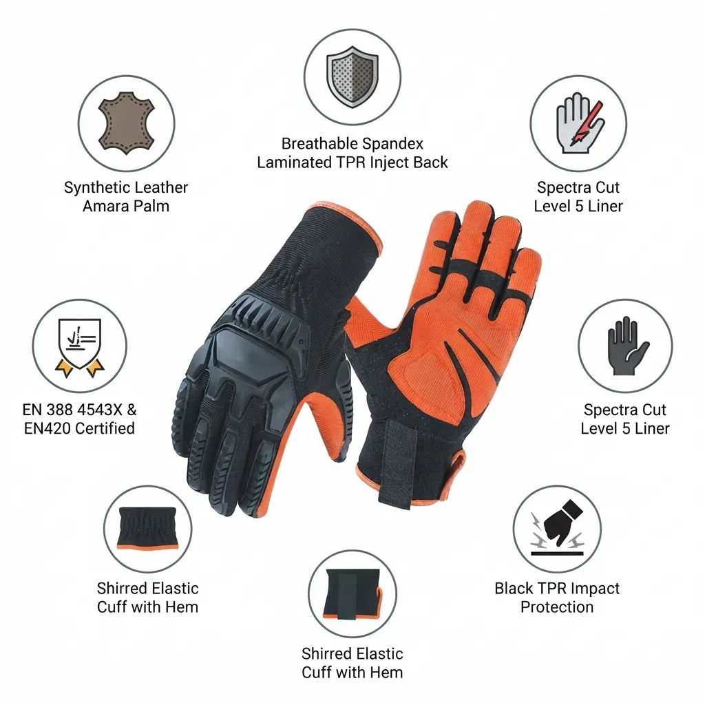 JNM1022 Cut Level 5 Impact & Cut Resistant Mechanical Hazard Safety Leather Work Gloves