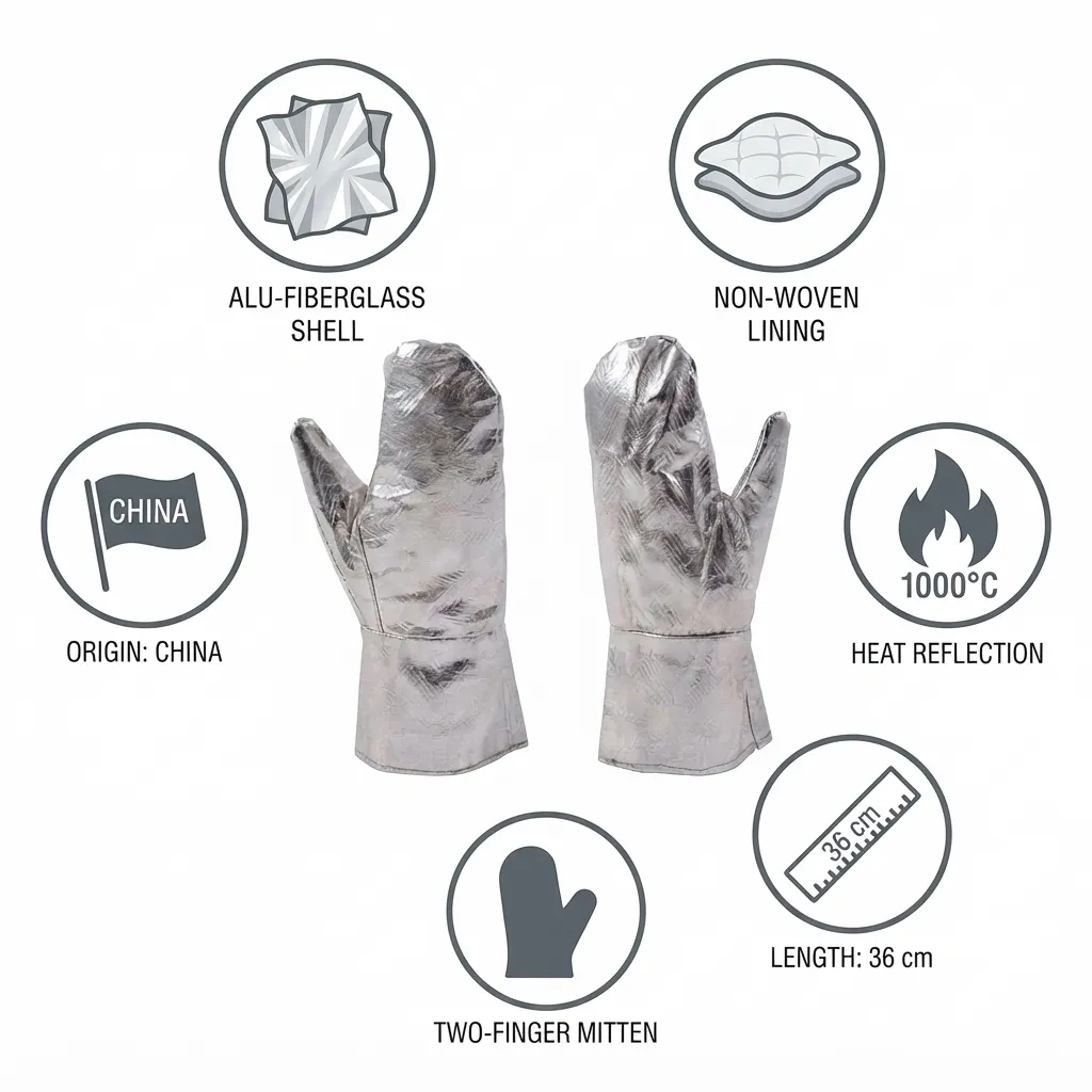 Aluminum Foil & Fiber Glass Coating Fire Resistant Silver Palm Gloves