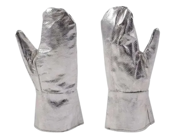 Aluminum Foil & Fiber Glass Coating Fire Resistant Silver Palm Gloves