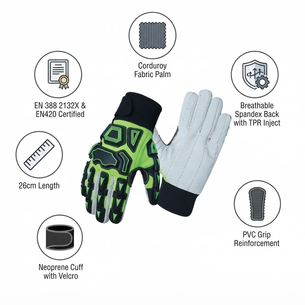 JNM1024 Slip & Impact Resistant Mechanical Hazard Safety Leather Work Gloves