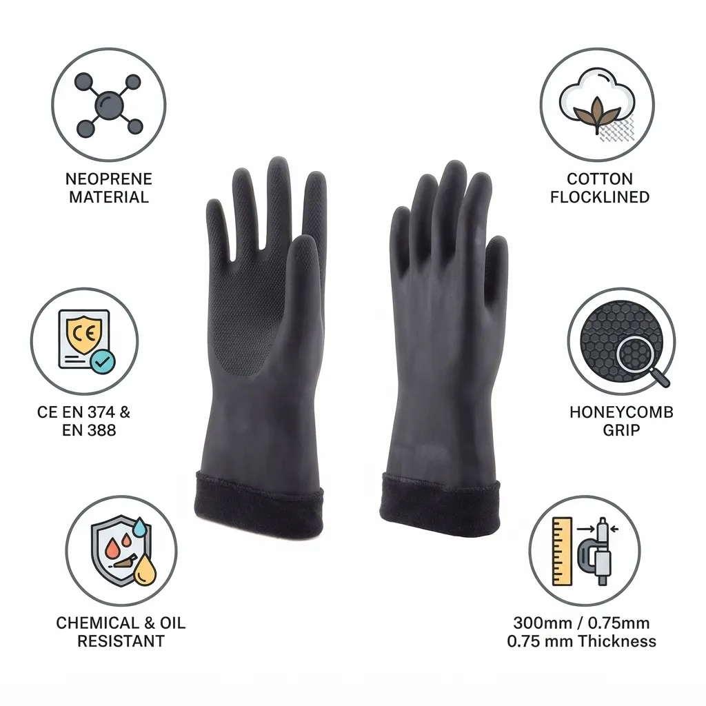 DPL Frontier 75 Flocklined Neoprene Chemical & Oil Resistant Gloves