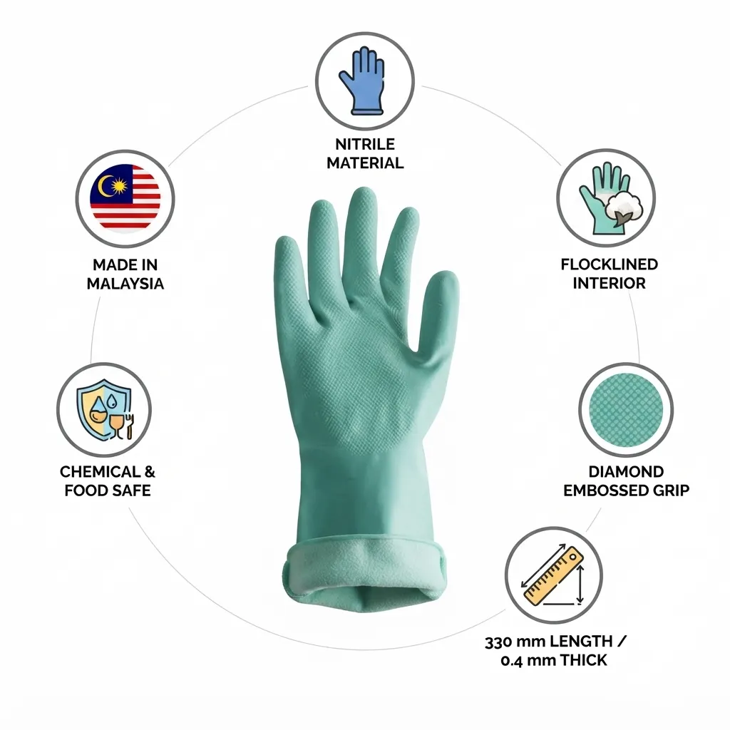Rubberex RN18 Flocklined Food Grade & Chemical Resistant Nitrile Gloves