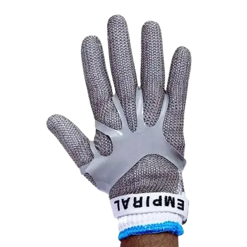 Stainless Steel Cut Resistant Metal Mesh Chain Glove With Textile Strap & Elastic Grip