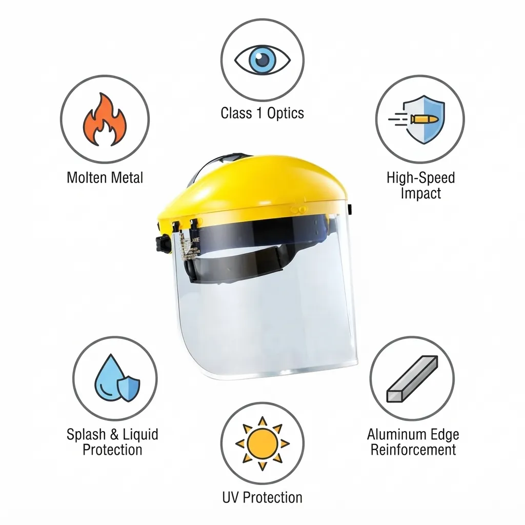 Blue Eagle B1YE Adjustable Ratchet Headgear Suspension With FC25 Clear Polycarbonate Visor Face Shield