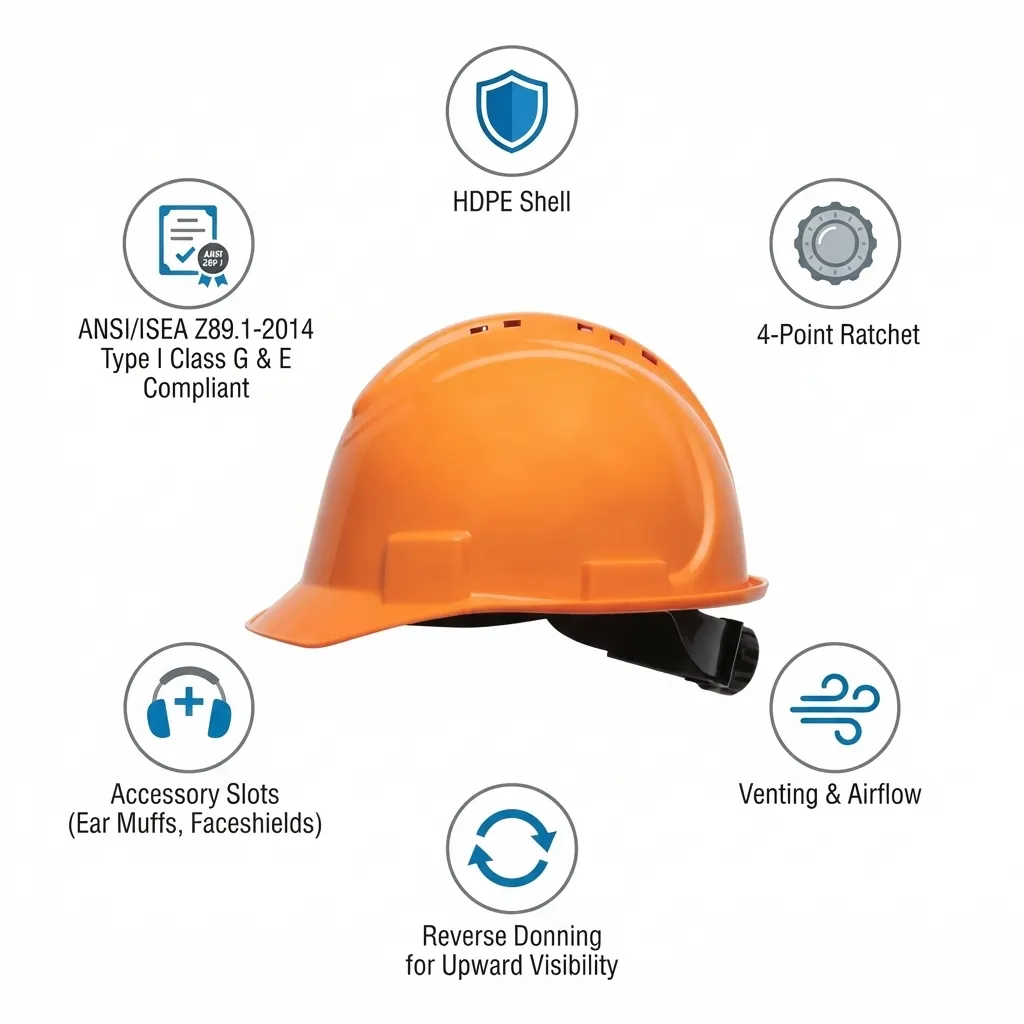 3M H-706R Orange Hard Hat With 4-Point Ratchet Suspension