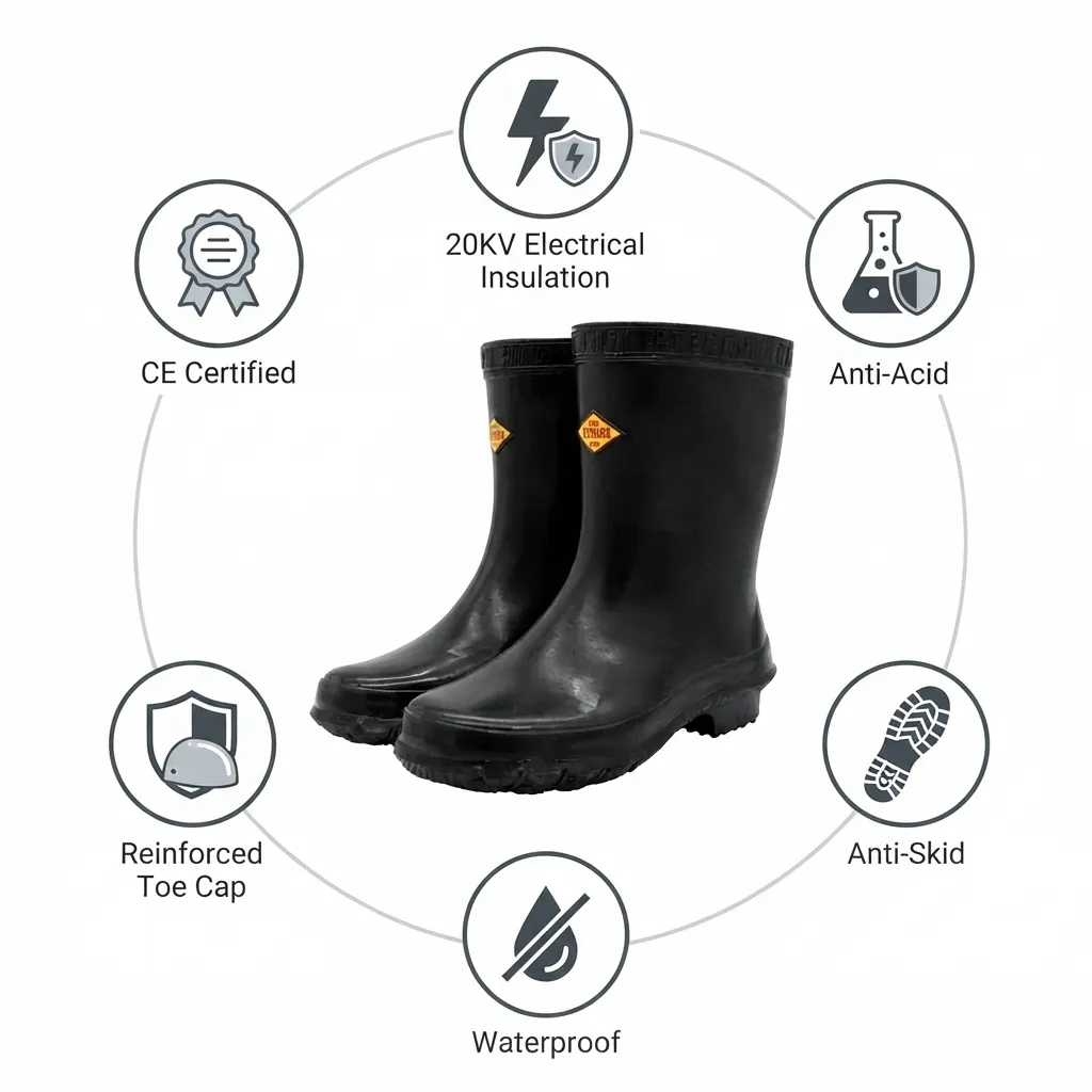 Di-Electrical 20KV Rubber Anti-Acid High Voltage Insulating Work Safety Gum Boots