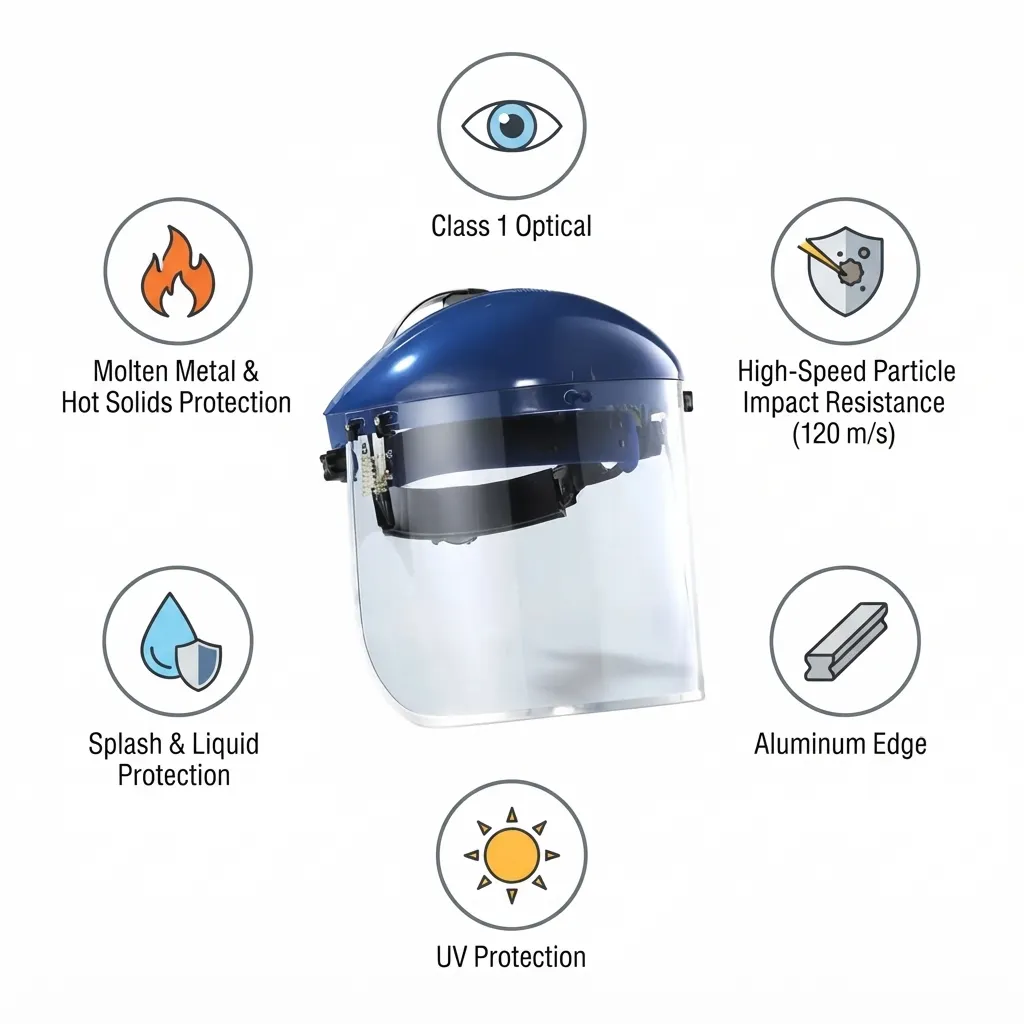 Blue Eagle B1BL Adjustable Ratchet Headgear Suspension With FC25 Clear Polycarbonate Visor Face Shield