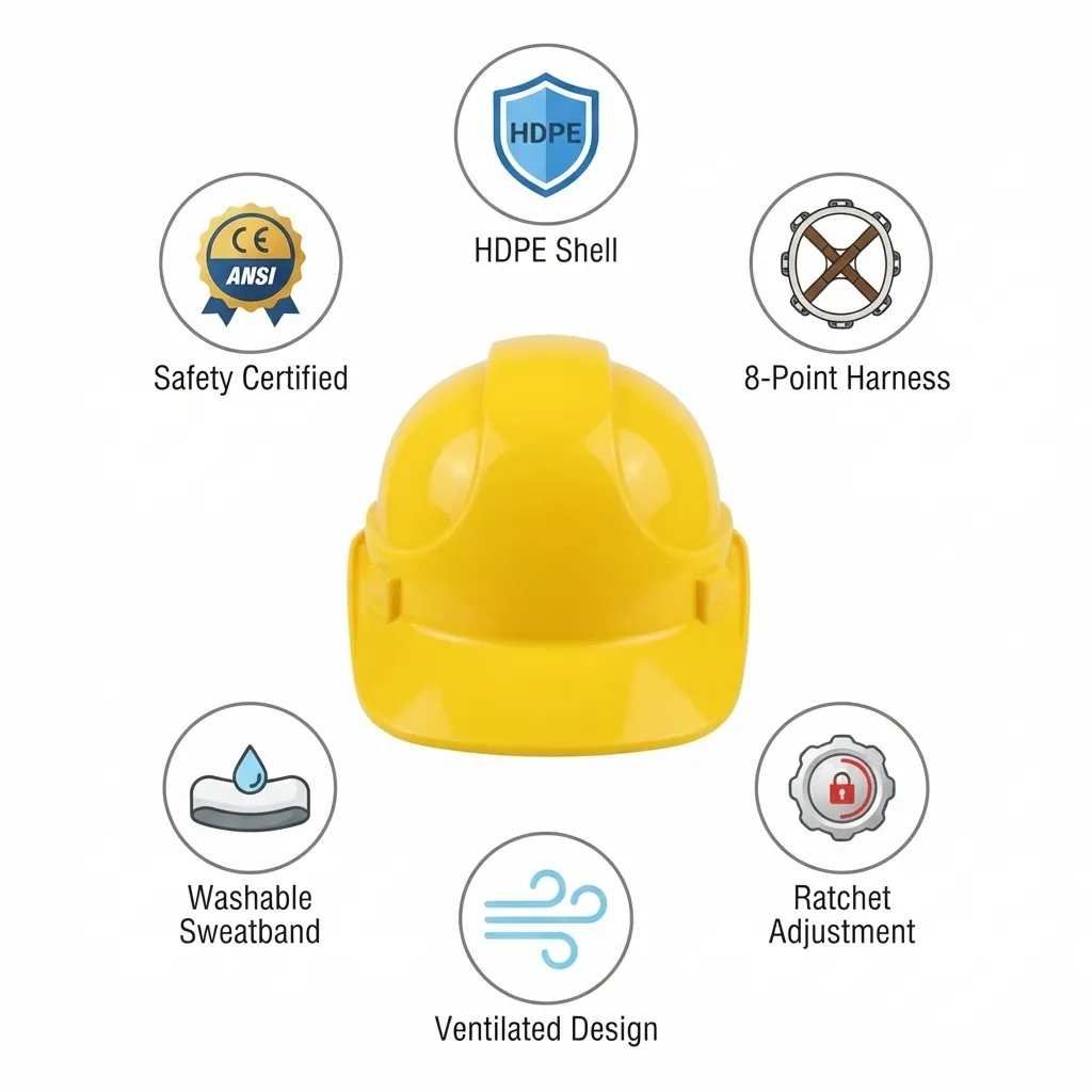 Safeyear W-018 Yellow High Density Polyethylene Ventilated With Adjustable Ratchet Safety Helmet