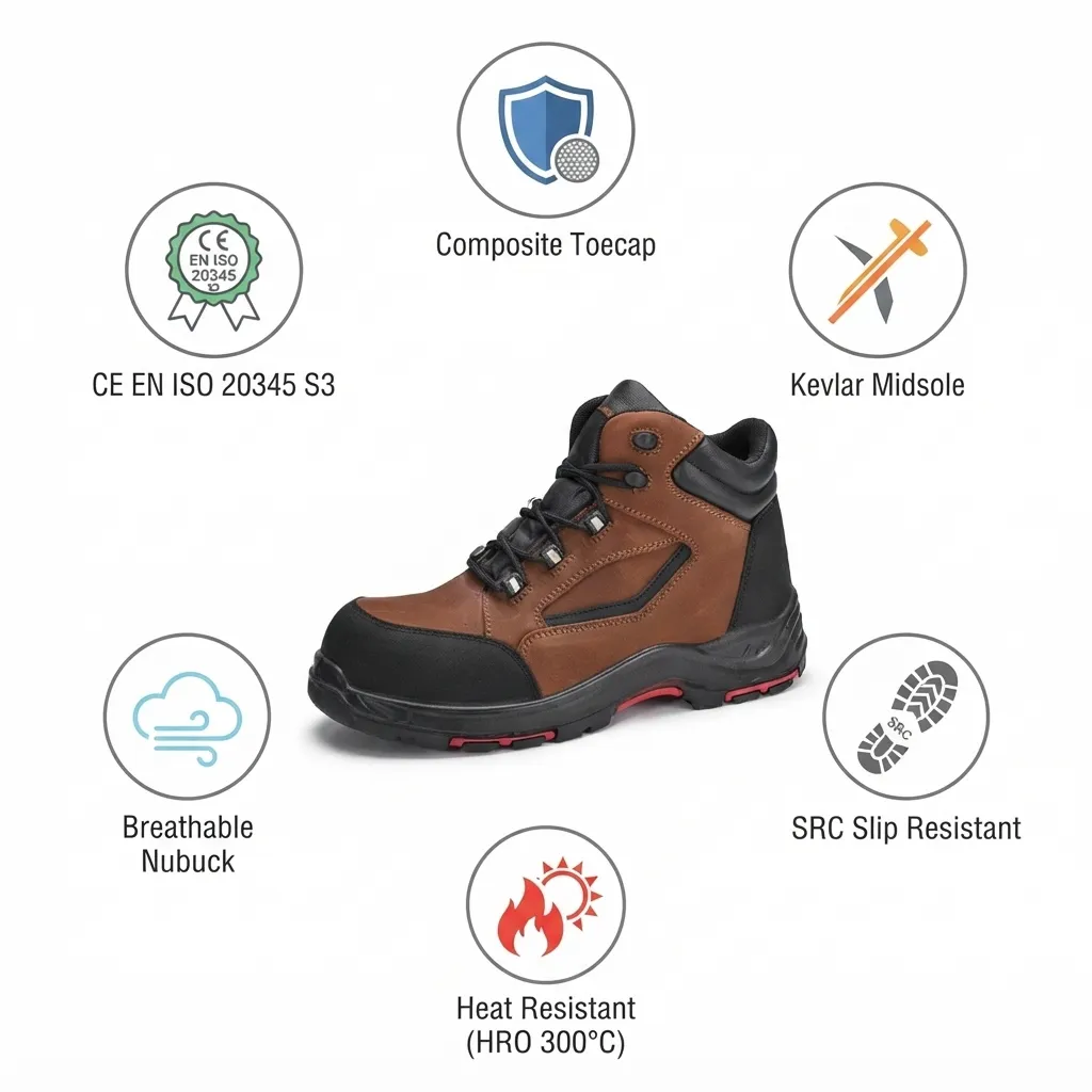 Safetoe M-8361 S3 SRC Heat Resistant HRO High Ankle Safety Shoes