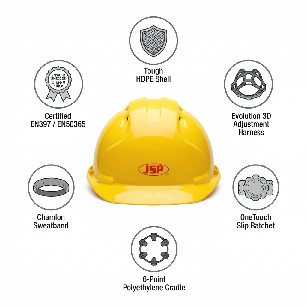 JSP EVO2 Mid-Peak Design With Slip Ratchet Safety Helmet