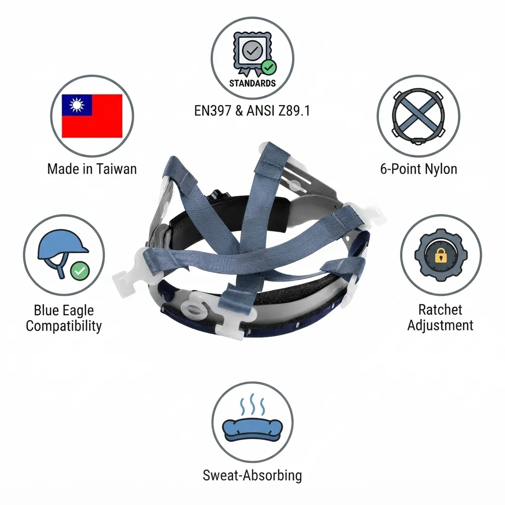 Blue Eagle SU3R 6-point Nylon Helmet Ratchet Suspension